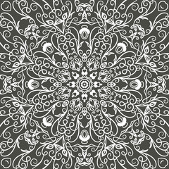 Seamless floral pattern motif coloring mandala drawn with a pen. black and white. Ethnic, fabric, motifs. Vector, abstract flower mandala. Decorative elements for design. EPS 10.
