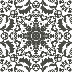 Seamless floral pattern motif coloring mandala drawn with a pen. black and white. Ethnic, fabric, motifs. Vector, abstract flower mandala. Decorative elements for design. EPS 10.