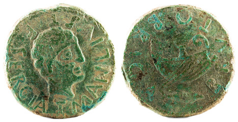 Ancient Iberian bronze coin minted in Brutobriga. As.