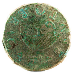 Ancient Iberian bronze coin minted in Brutobriga. As. Reverse.