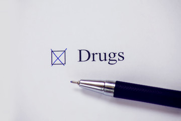 Checklist box - Drugs. Check form concept