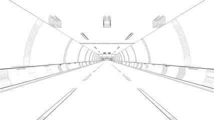 Fototapeta premium Travel through the illuminated tunnel with motion blur 3D rendering