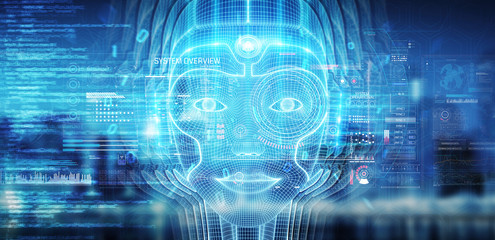 Fototapeta na wymiar Robotic woman cyborg face representing artificial intelligence 3D rendering