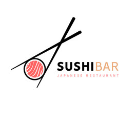 Sushi logo fish food japan restaurant. Japanese seafood logo asian dinner