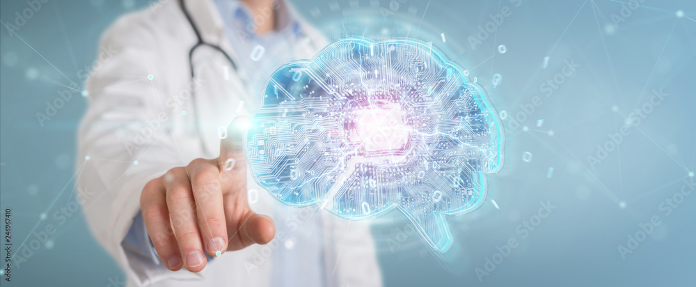 Fototapete doctor creating artificial intelligence interface 3d rendering