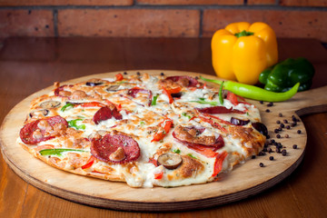 Tasty Pepperoni pizza with salami. Food concept