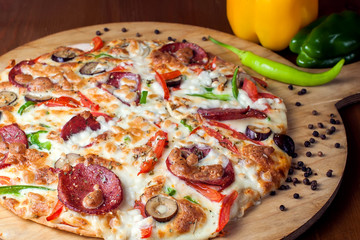 Tasty Pepperoni pizza with salami. Food concept