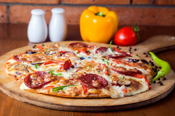 Tasty Pepperoni pizza with salami. Food concept