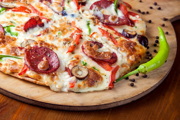 Tasty Pepperoni pizza with salami. Food concept