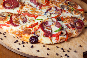 Tasty Pepperoni pizza with salami. Food concept