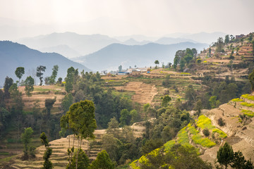 Fototapeta na wymiar Terraced hillsides in Nepal