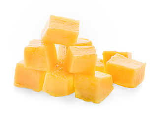 mango cube slices isolated on the white background