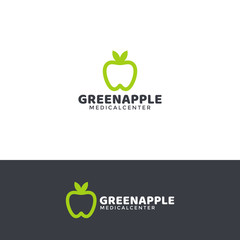 Dentistry logo design element with green apple and healthy white tooth. Horizontal and vertical versions