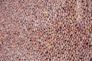 Peanuts in shell of market texture background. Healthy and organic food