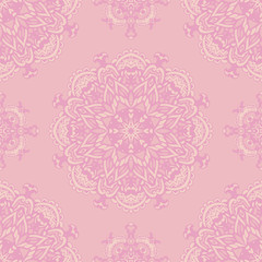 Cute pink vector seamless mandala flower pattern
