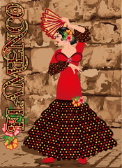 Flamenco. Elegant spanish flamenco dancer girl, vector illustration