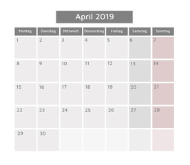 German Calendar April 2019