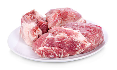 Fresh pig pork slices isolated on the white background.