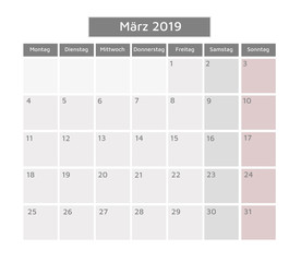 German Calendar March 2019