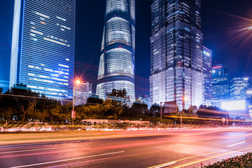 Shanghai Lujiazui Skyscraper and Fuzzy Car Lights..