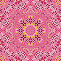Pink doodle Indian floral paisley medallion pattern. Ethnic Mandala ornament.