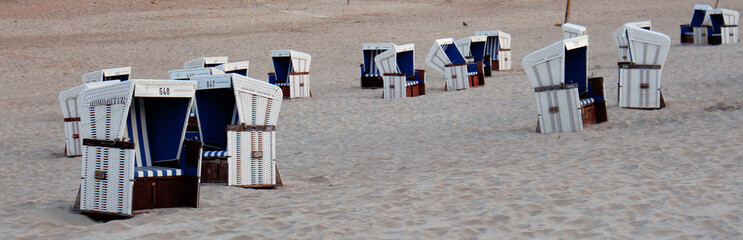 Baltic North Sea - German Iceland in East North Germany. New Sylt - New blue white beach chairs