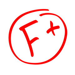 Grade result F. Hand drawn vector grade F in red circle. Test exam mark report