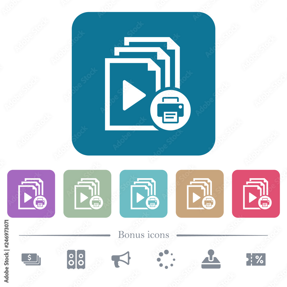 Aufkleber print playlist flat icons on color rounded square backgrounds