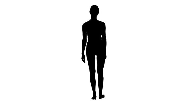 Silhouette Young sexy woman walking and smiling dressed in white shorts and t-shirt