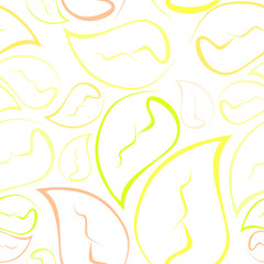 yellow seamless vector pattern, foliage, yellow leaves made from lines on white background, leaf pattern for your design