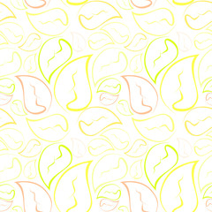 yellow seamless vector pattern, foliage, yellow leaves made from lines on white background, leaf pattern for your design