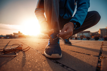 Close up shot of runner's shoes