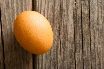 single egg on weathered wooden table