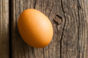 single egg on weathered wooden table
