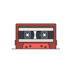 Old school compact cassette tape, vector flat illustration, outline icon