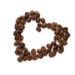 Coffee grains in the form of a heart