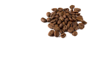 Coffee beans isolated on white background with copy space for your text. top view
