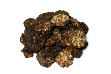 Noni fruit or Beach mulberry is cutted into pieces and dried