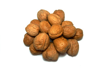 Pile of Whole walnuts isolated on white background