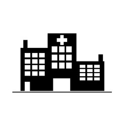 Illustration of hospital icon. Vector silhouette on white background. Symbol building,