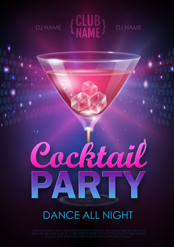 Disco cocktail party poster vector illustration