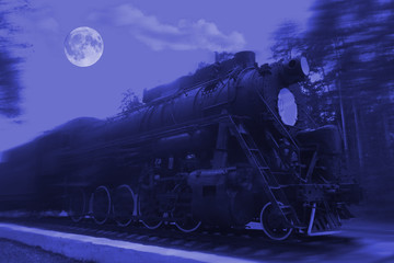 retro locomotive at night