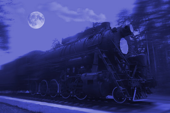 Retro Locomotive At Night