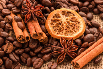 aroma coffee. ingredients. coffee beans, anise, cardamon, cinnamon