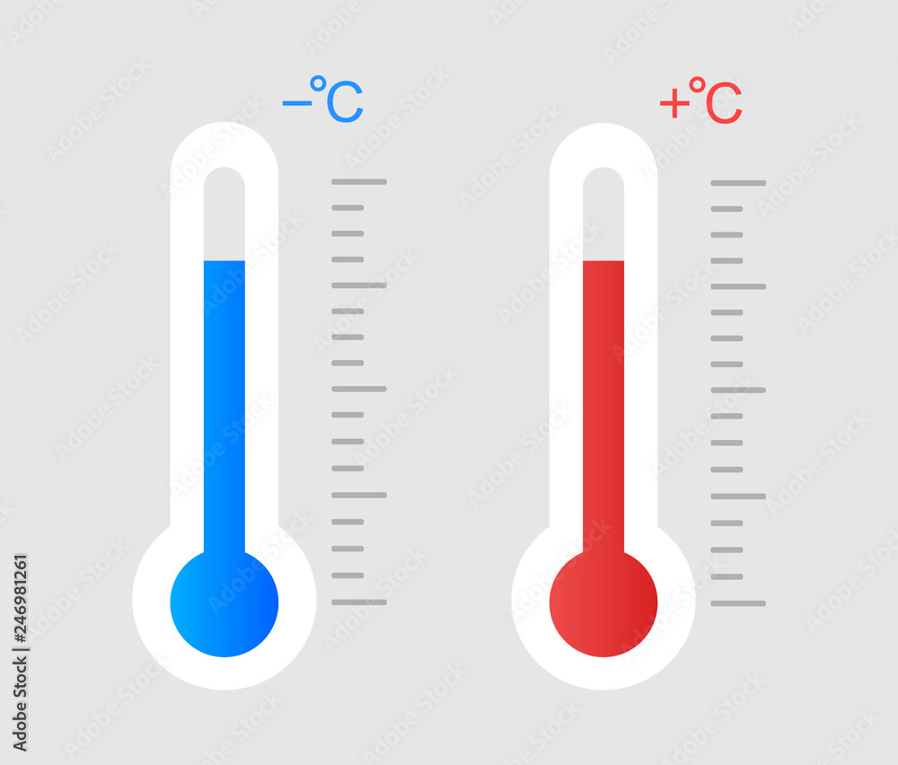 Poster thermometer. cold and heat. subzero temperature and above zero.