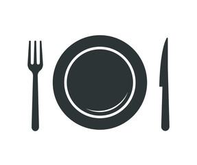Cutlery icon. Plate fork and knife.