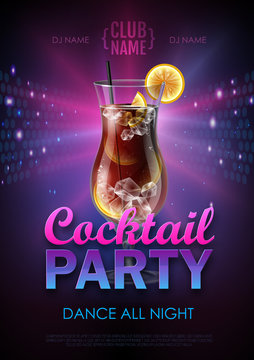 Disco cocktail party poster vector illustration