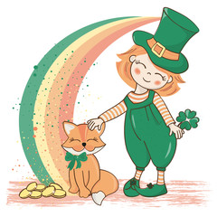 PATRICK'S RAINBOW Saint Patrick's Day Cartoon Vector Illustration Set for Print, Fabric and Decoration.