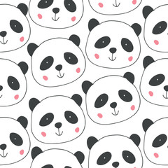 Childish seamless pattern with hand drawn pandas