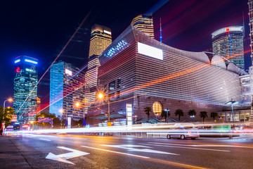 Shanghai Lujiazui Skyscraper and Fuzzy Car Lights..